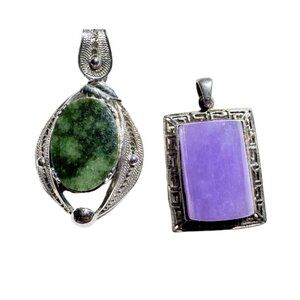 Vintage Sterling Silver Jade Pendants Lot of 2